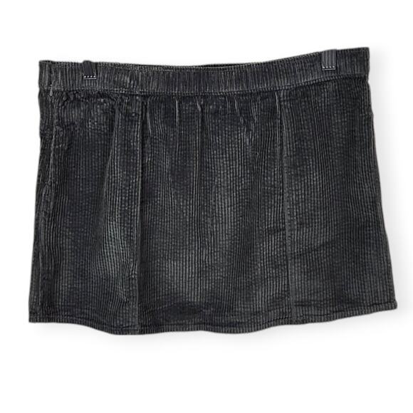 Aerie Corduroy Micro Mini Skirt Front Slit Elastic Waist Dark Grey Medium New - Picture 3 of 12